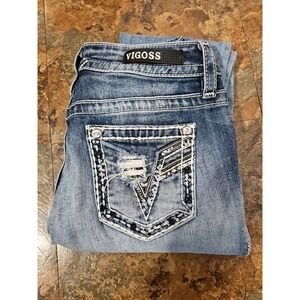 Vigoss Capri Jeans‎ Heritage Fit size 0 25"inseam Blue Denim Embroidered (A192)
